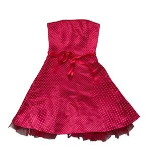 Vintage Jessica McClintock Gunne Sax Red Polka Dot Dress Strapless 6